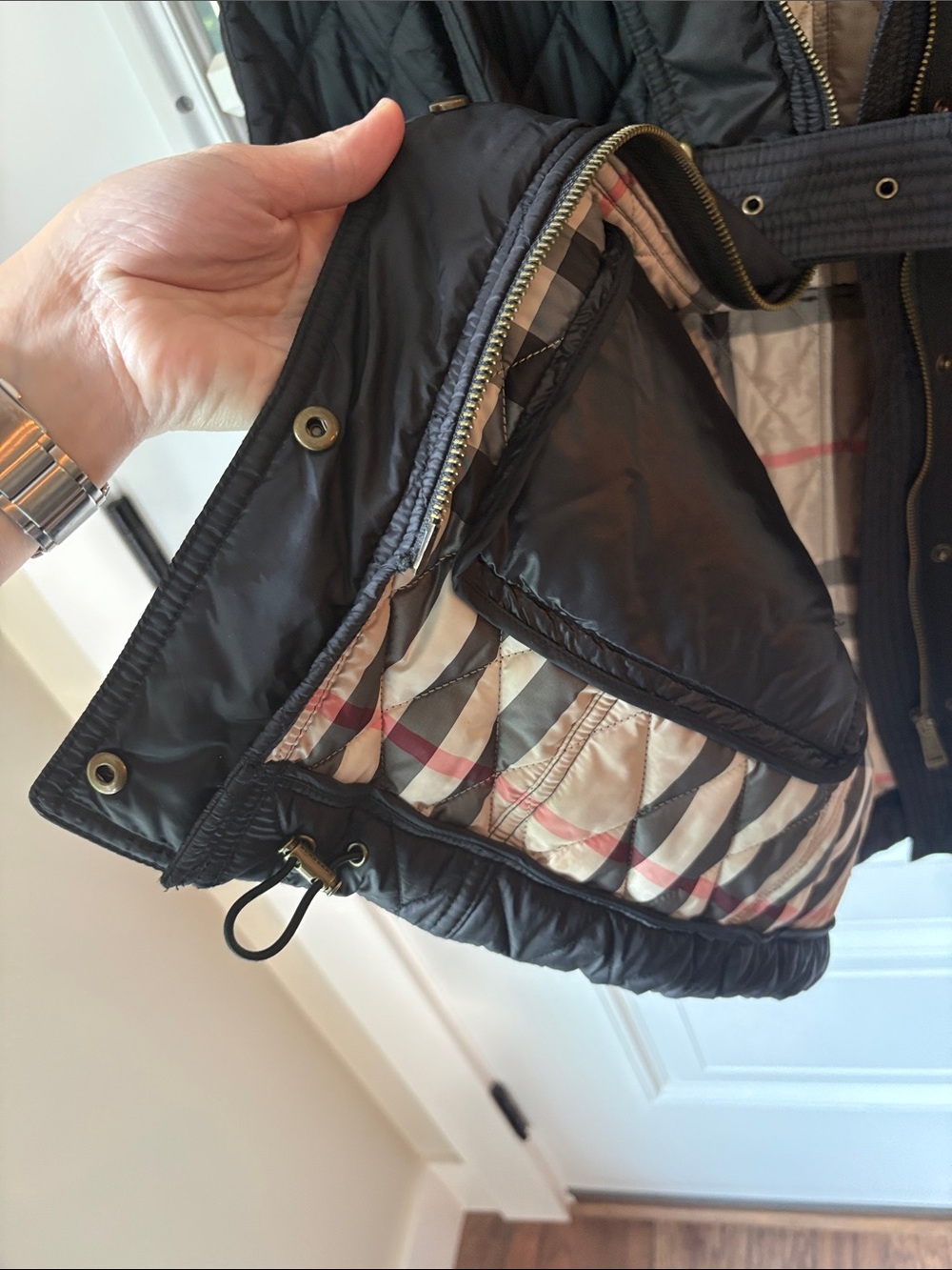 Burberry Brit Black Quilted Belted Jacket Coat Nova Check Lining - Picture 8 of 10